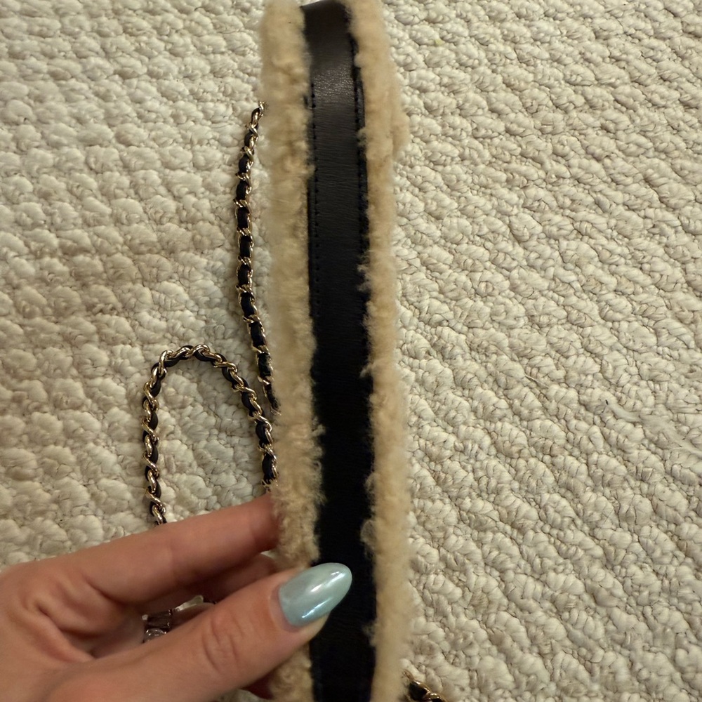 CHANEL Beige and Black Shearling Crossbody Bag - Picture 4 of 11